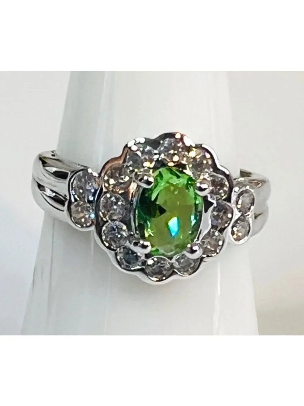 Ring Bomb Party Ring #2894, LC green topaz feminine, brilliant, avant garde